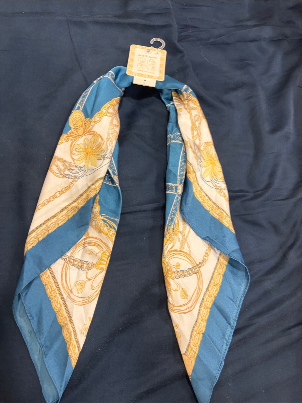 Blue and Cream Decorative Chain Print Women's Scarf